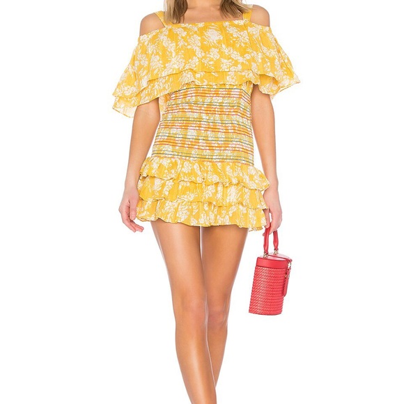 Tularosa Dresses & Skirts - D201 TulaRose yellow ruffled off shoulder dress